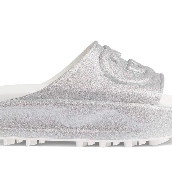 NWT! GUCCI silver glitter interlocking GG logo platform slide - 6 - Picture 5 of 13